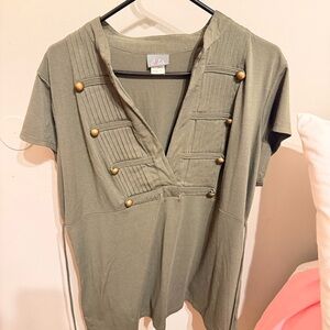 Olive Green Button-Detail Women's Top